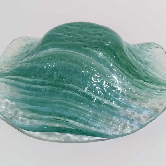 Aqua Blue Decorative Glass Dish Vintage Collectible - Picture 3 of 5